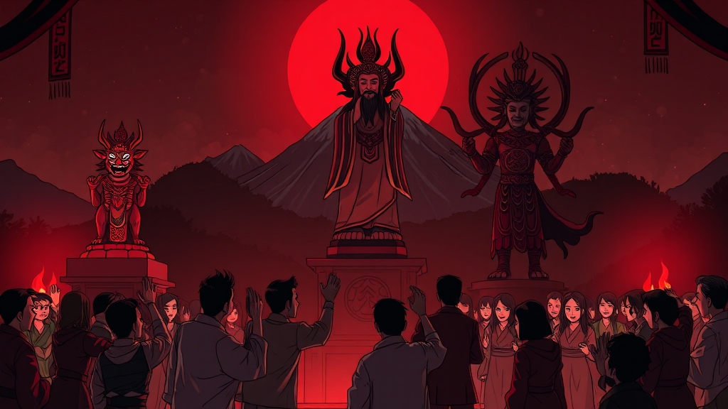 건진 법당의 비밀: 아마테라스 숭배와 정치적 논란 4 건진 법당과 아마테라스 의혹 (cartoon 스타일)