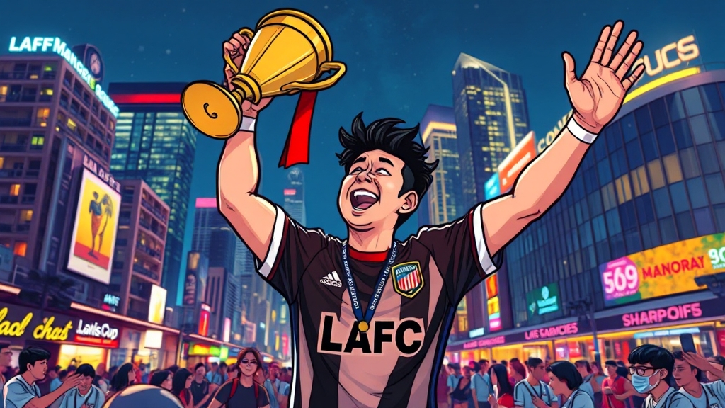 손흥민 이적: LAFC행 확정, 토트넘 10년의 마침표 5 LAFC, 새로운 도전 (cartoon 스타일)