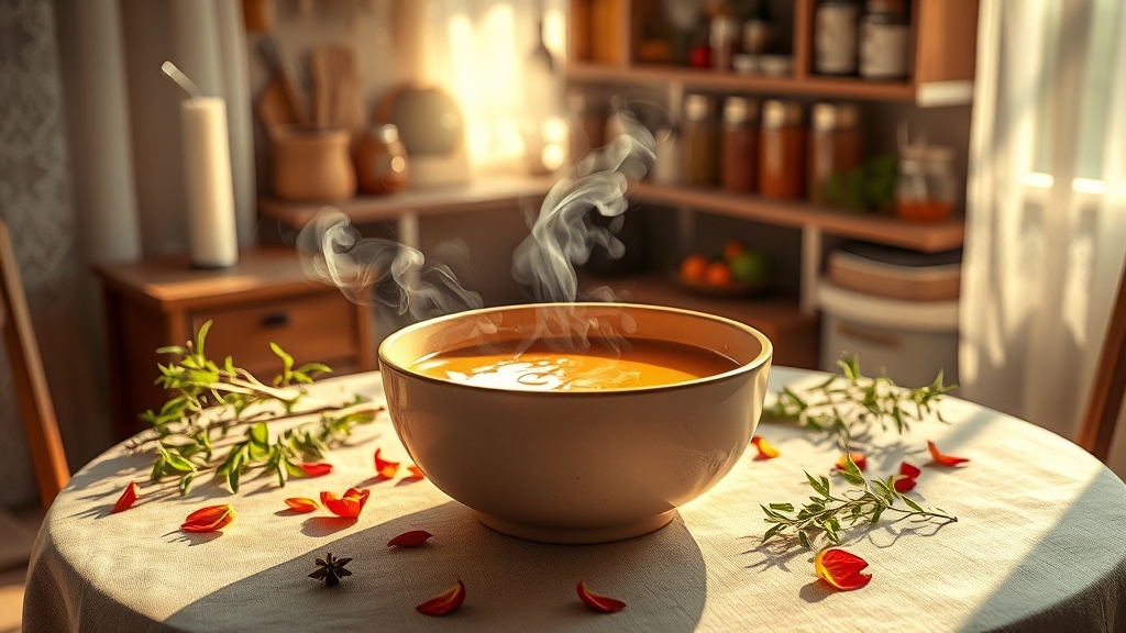 수프 완전정복: 정의, 종류, 건강 효과, 최신 정보까지 9 따뜻한 수프 한 그릇 (realistic 스타일)